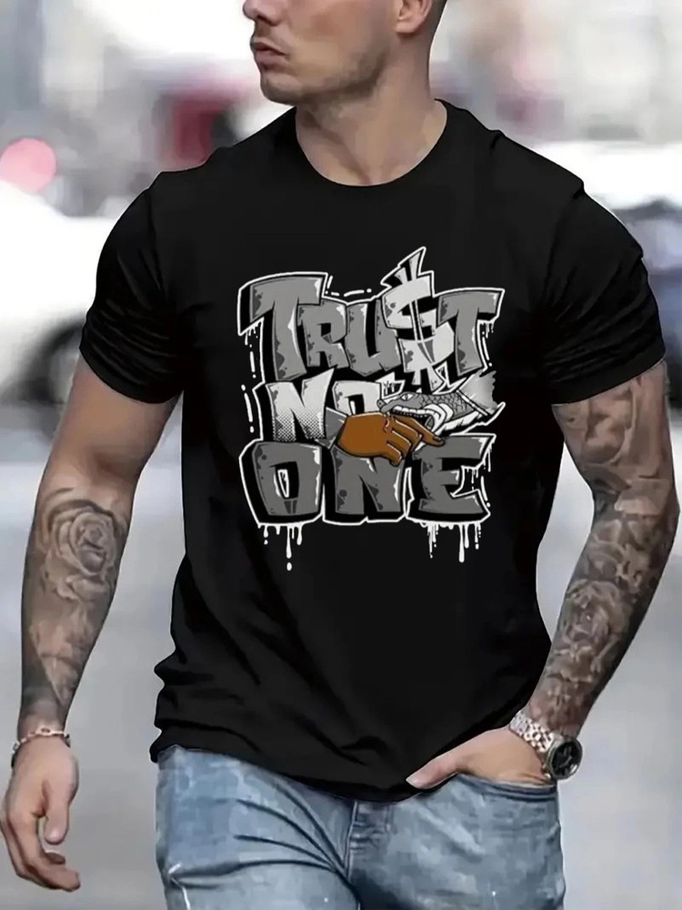 Men's Trust No One Graphic T-Shirt Streetwear Urban Casual Tee