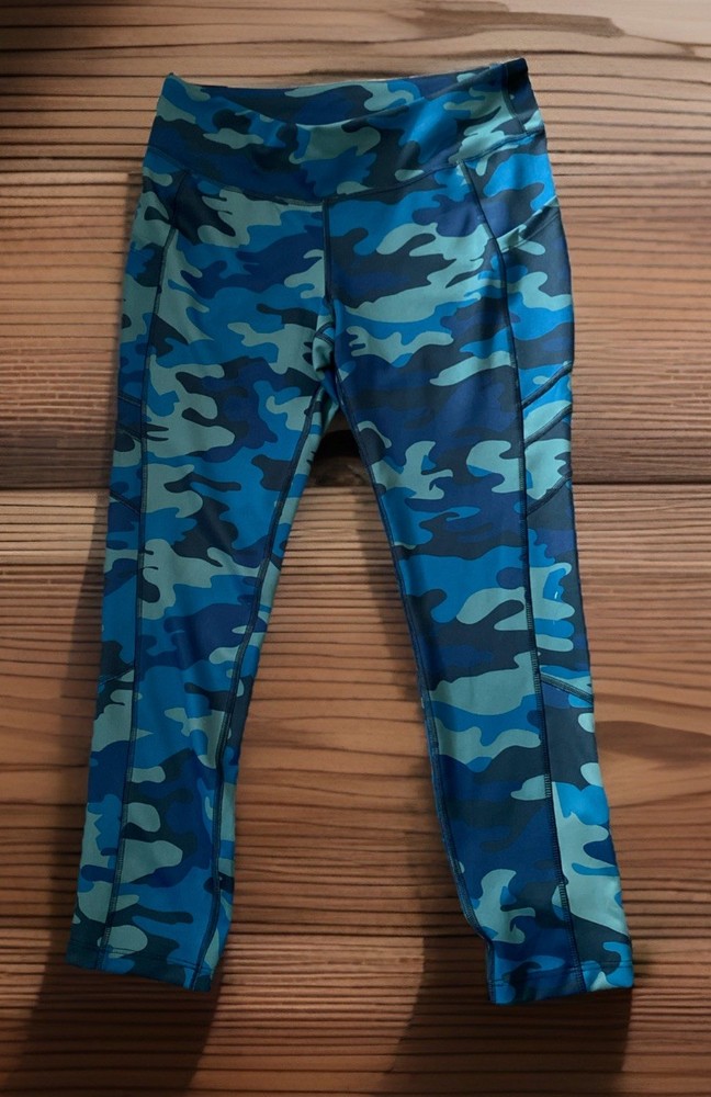 New Balance Blue Camo Ladies Athletic Leggings Sz Lg, Long Pants