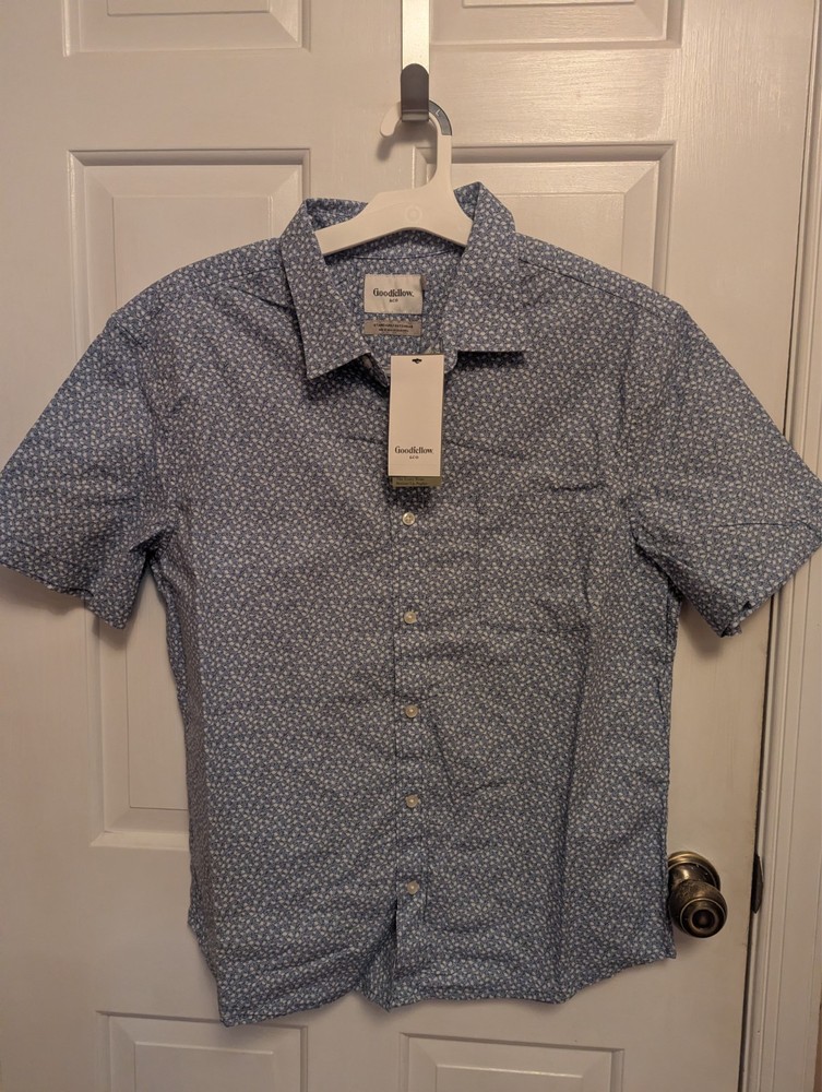 Goodfellow & Co Men’s Blue Floral Short Sleeve Button-Up Shirt Size L Poplin