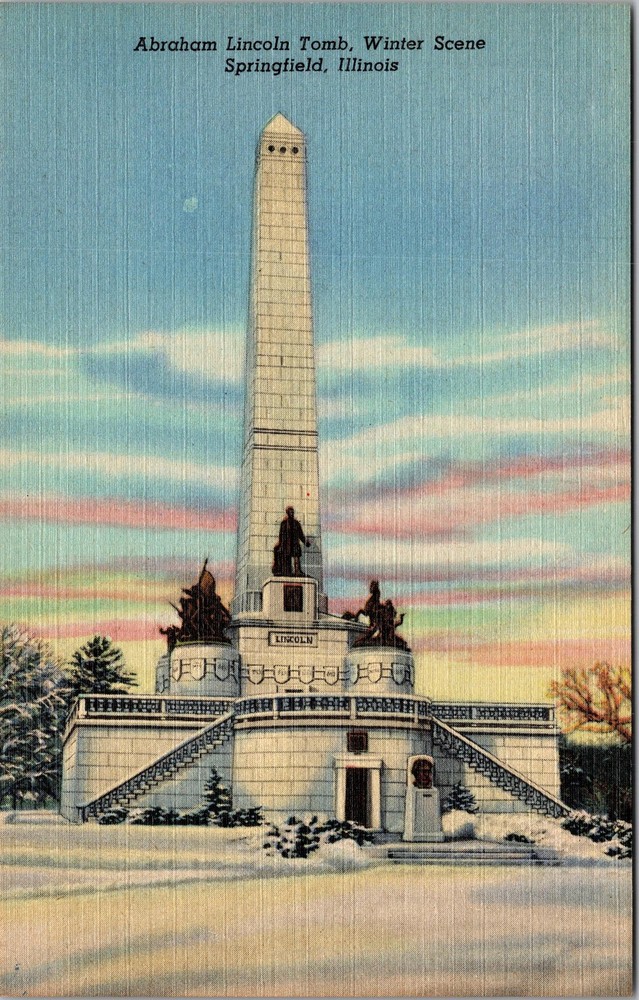 Springfield IL-Illinois, Abraham Lincoln Tomb, Winter, Vintage Postcard