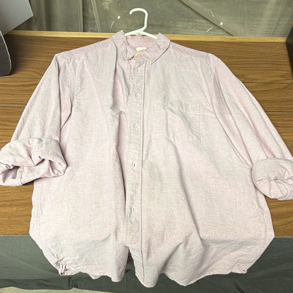 H&M Men's Regular Fit Pink Solid Cotton Woven Long Sleeve Button-Up Shirt L