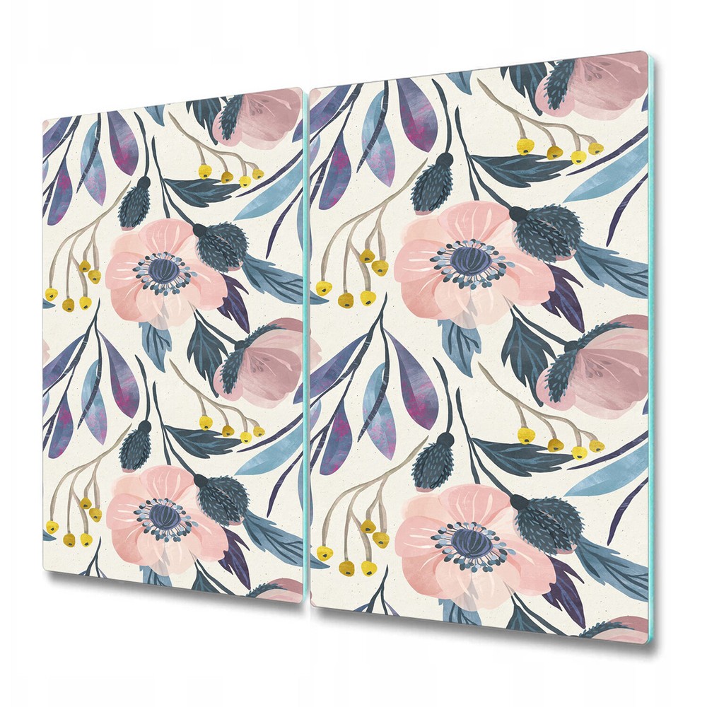 Serving Chopping Board Glass Cover Dangle Flowers Pastels Floral 2x30x52