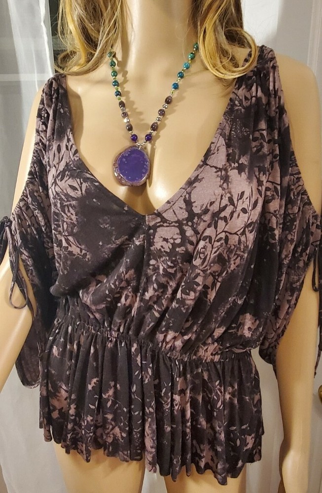 FREE PEOPLE Abracadabra Cold Shoulder Bohemian Top Medium-image