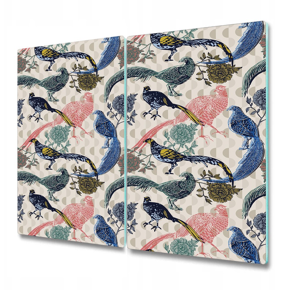 Glass Bread Board Worktop Saver Vintage birds and flowers blue and pink 2x30x52