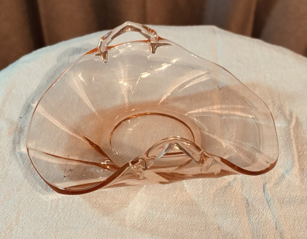 vintage pink depression glass candy dish