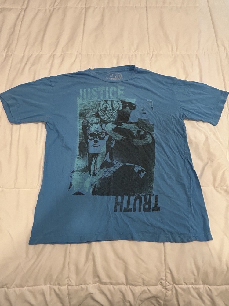 Captain America Mens Shirt Extra Large Blue logo graphic Marvel classic comic