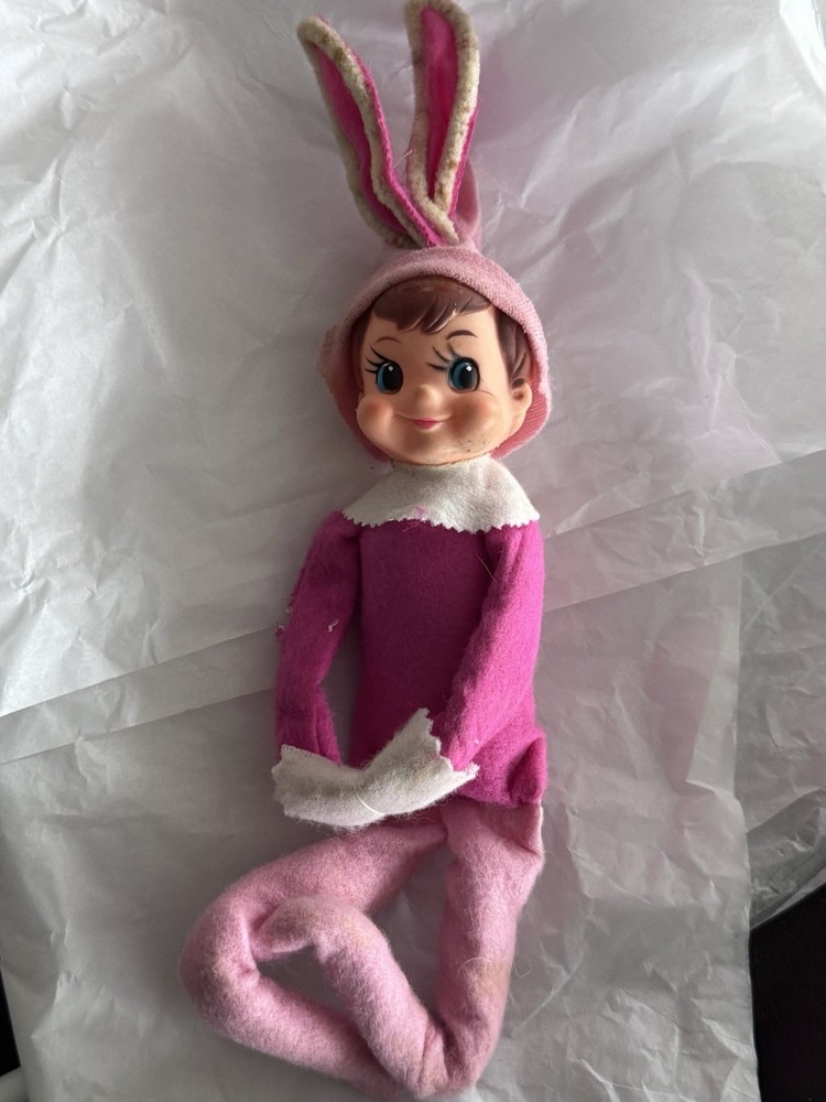 Vintage Pink Bunny Elf Knee Hugger Pixie Japan Rabbit Ears DARLING!