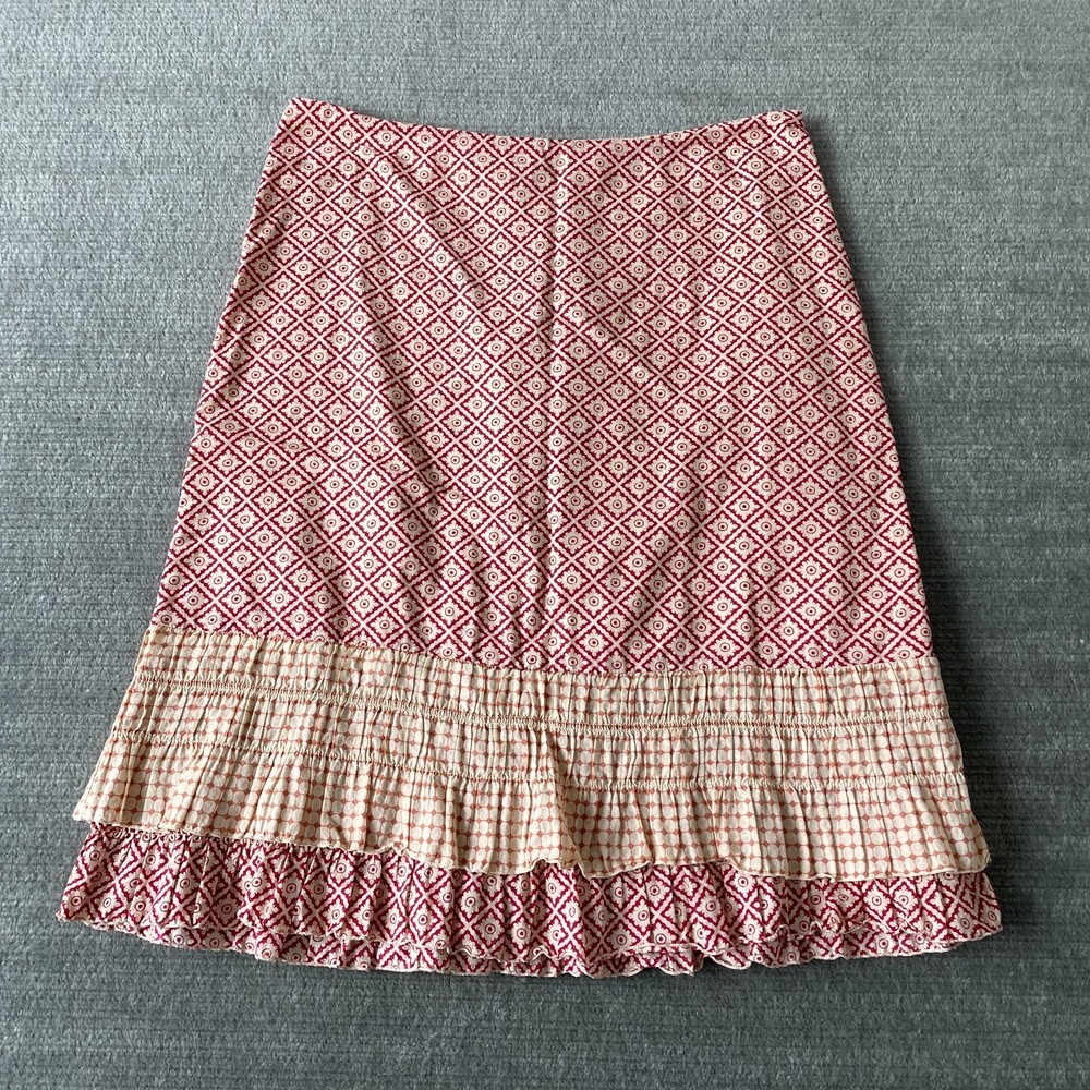 Y2K American Eagle Skirt Women 6 Red A Line Cotton Ruffle Hem Boho Casual Knee