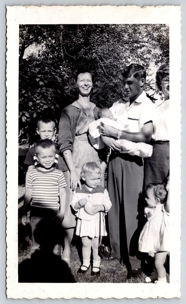 Vintage Old Outdoor Photo Picture Image Family Men Women Children Kid Baby