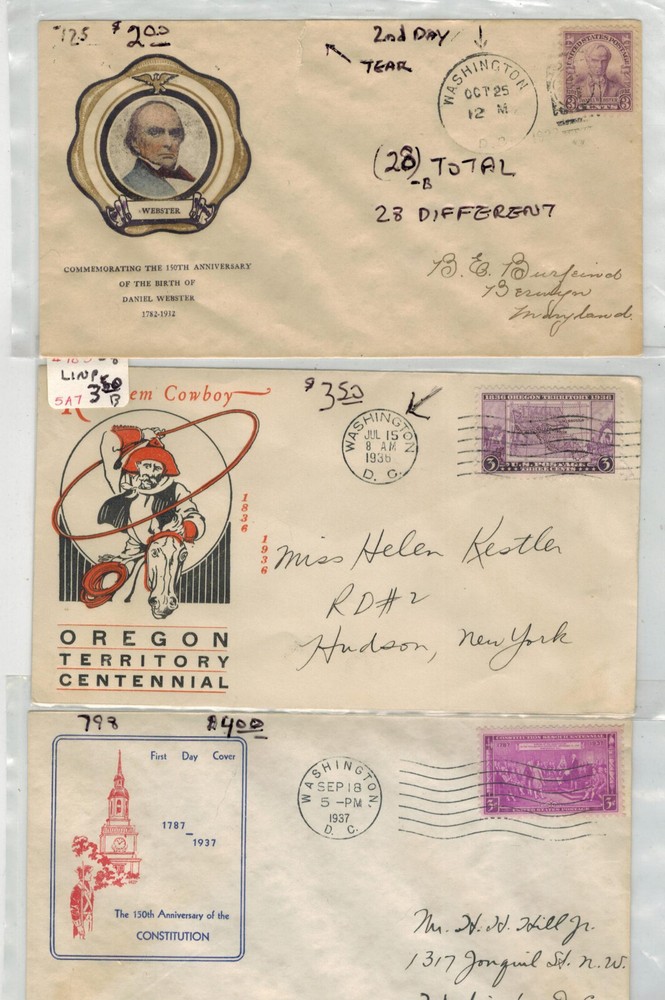 COLLECTION 28 DIFFERENT 1932-1954 CACHETED FDCs ALL 2ND DAY D.C. FDC CANCELS
