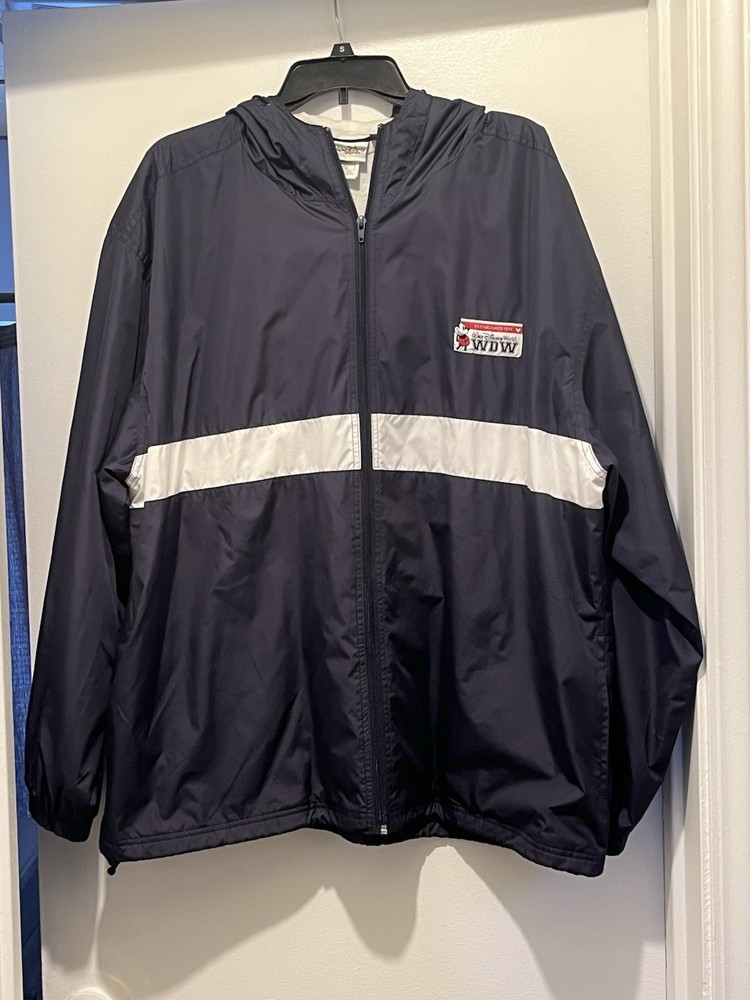 Vintage Disney Jacket Mens XL Blue Windbreaker Full Zip Logo Walt Disney Hooded