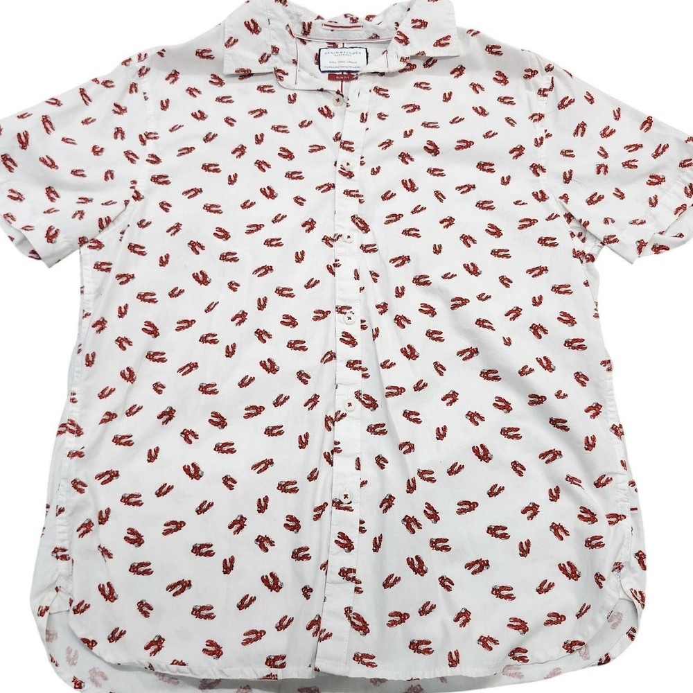 Denim & Flower Mens Large Slim Fit Short Sleeve Lobster Print Button Down Shirt