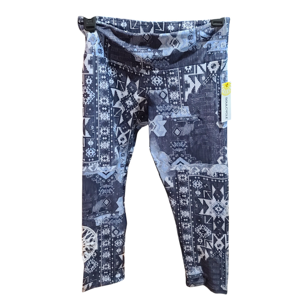 SoulCycle Women's Blue Abstract Wheel Print Capri Leggings X-Small/Small *NWT*