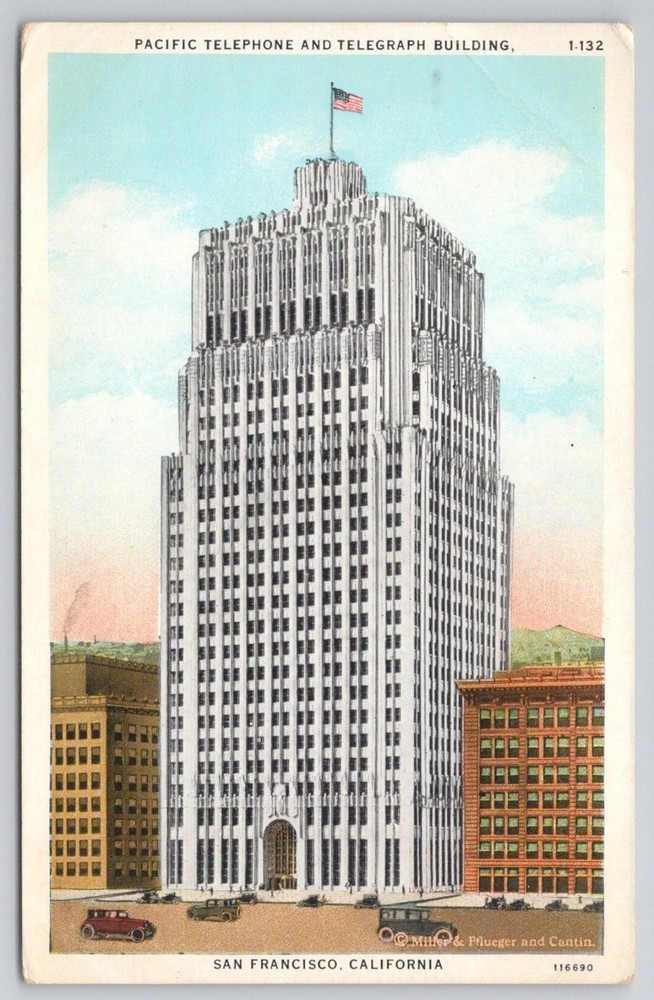 Pacific Telephone & Telegraph Building San Francisco CA Art Deco Postcard 1930s