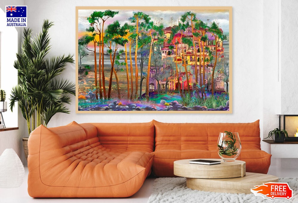 (Laminated) Colorful Forest Watercolor Painting 91x61cm