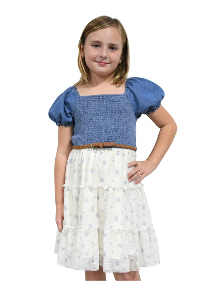 NWT Zunie Youth Denim Jean Dress White - Flower Girl, Easter, Holiday M L