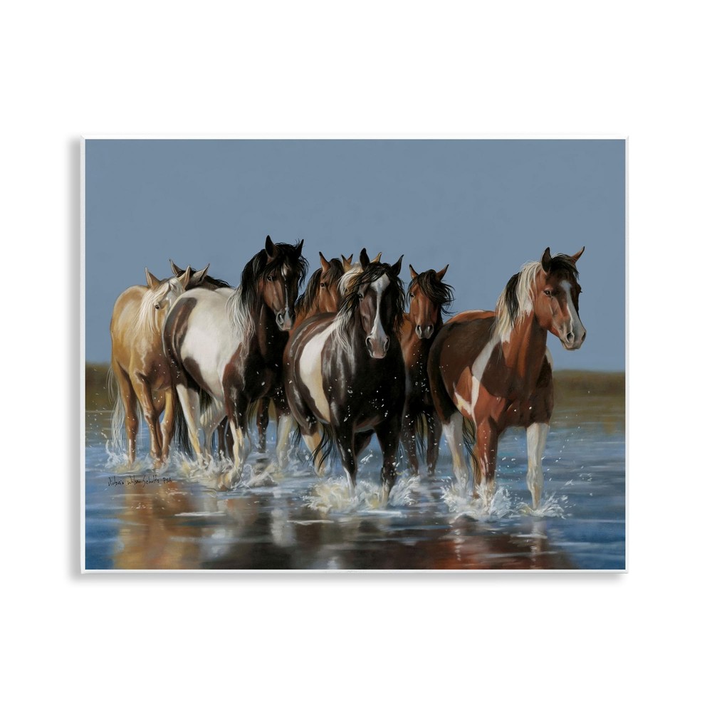 Horses Running Through River Wall Plaque Art Design by Victoria Schultz
