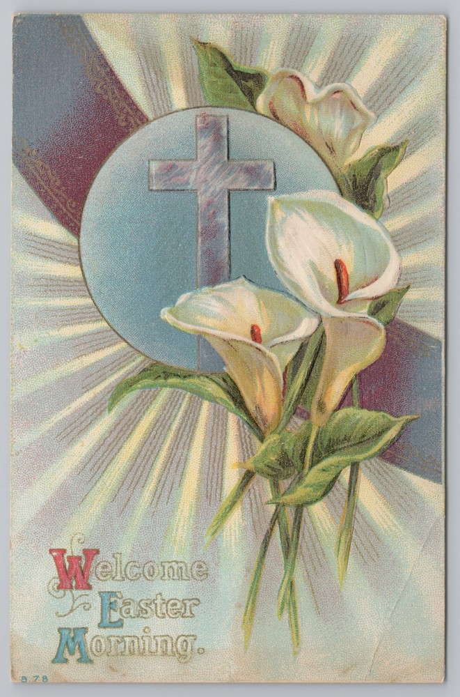 Holiday~Cross & Daffodils Welcome Easter Morning~Vintage Postcard