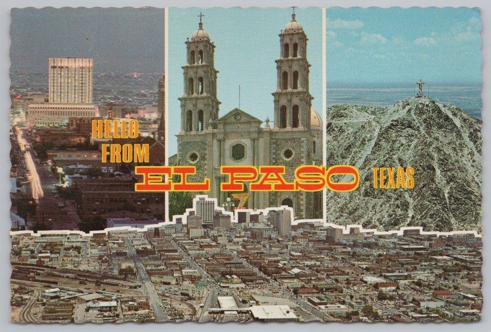 State View~4 Views of El Paso Texas From Rim Road~Continental Postcard