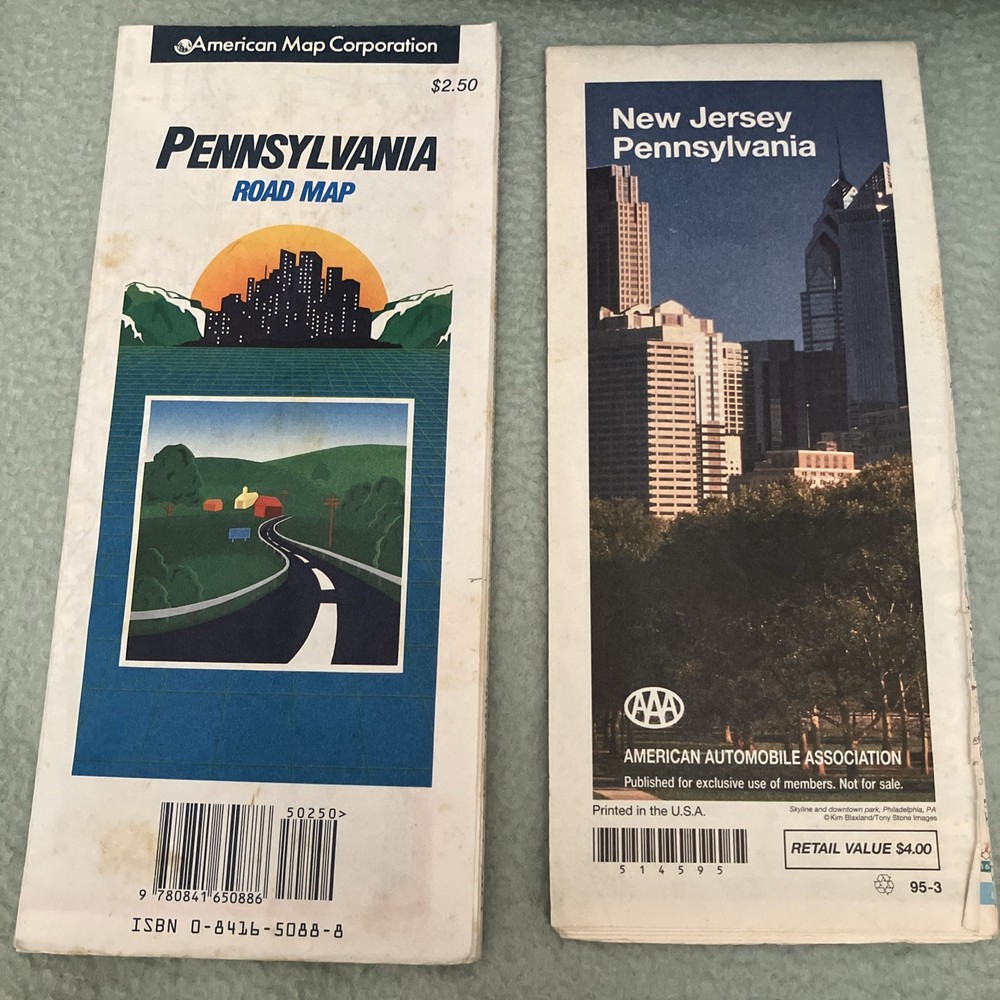 Pennsylvania State Map American Map Corp & New Jersey Pennsylvania Map AAA Lot-2