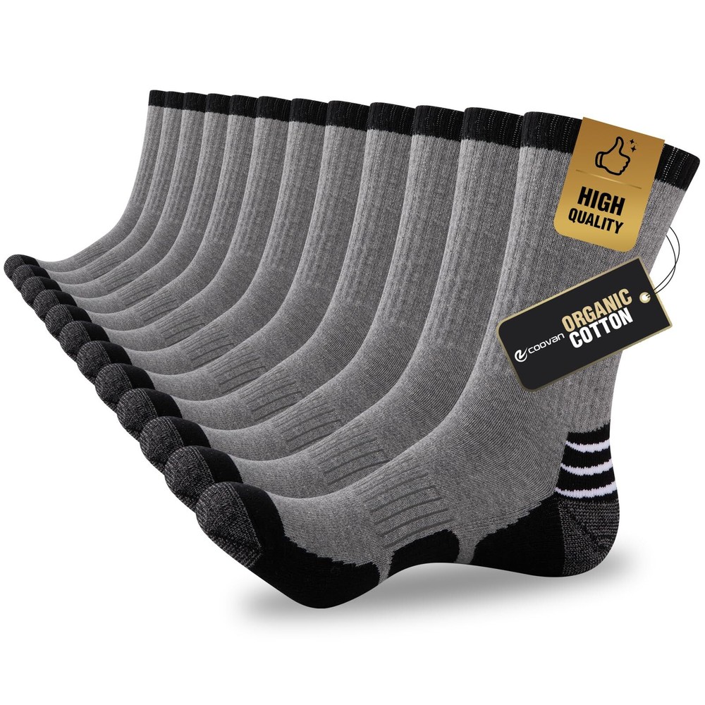Mens Cotton Crew Socks Moisture Wicking Cushioned Athletic Socks Heavy Duty W...
