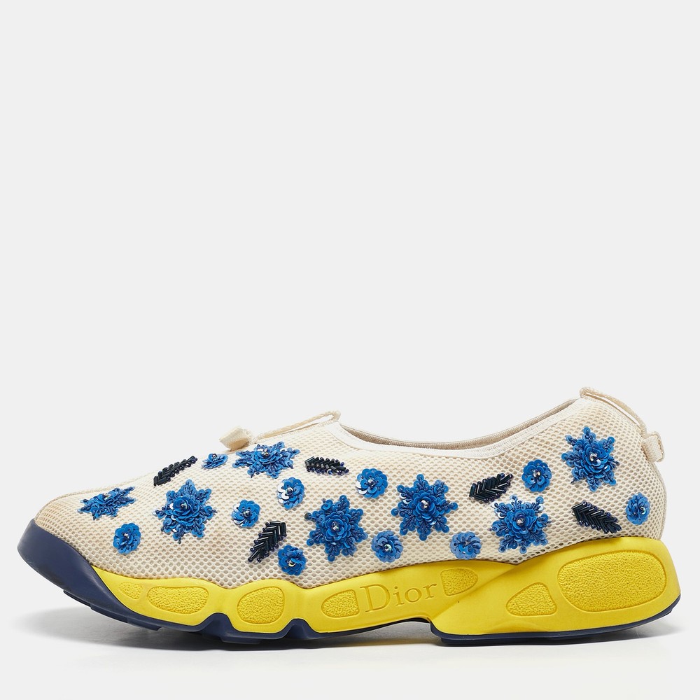 Dior White Blue Mesh Embellished Fusion Sneakers Size 41