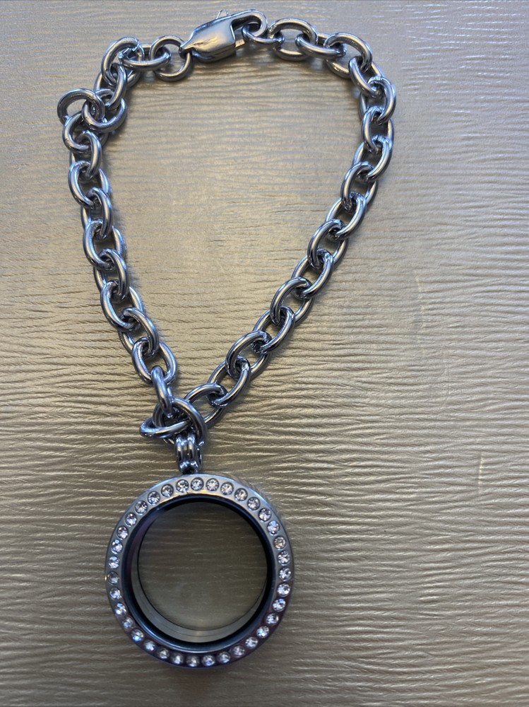 IBB stainless Steel floating treasure locket bracelet Silver tone