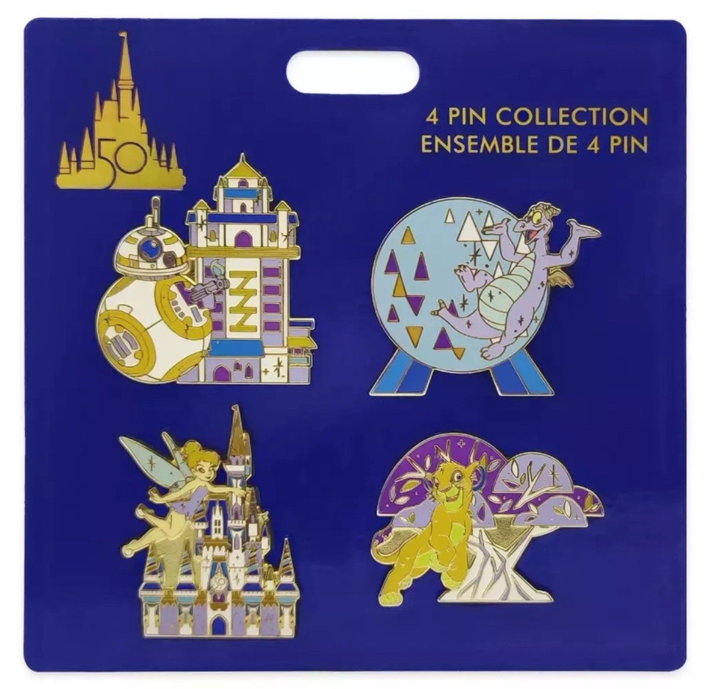 Walt Disney World 50th Anniversary Icons Booster Pin Set 4 Parks Epcot Magic etc