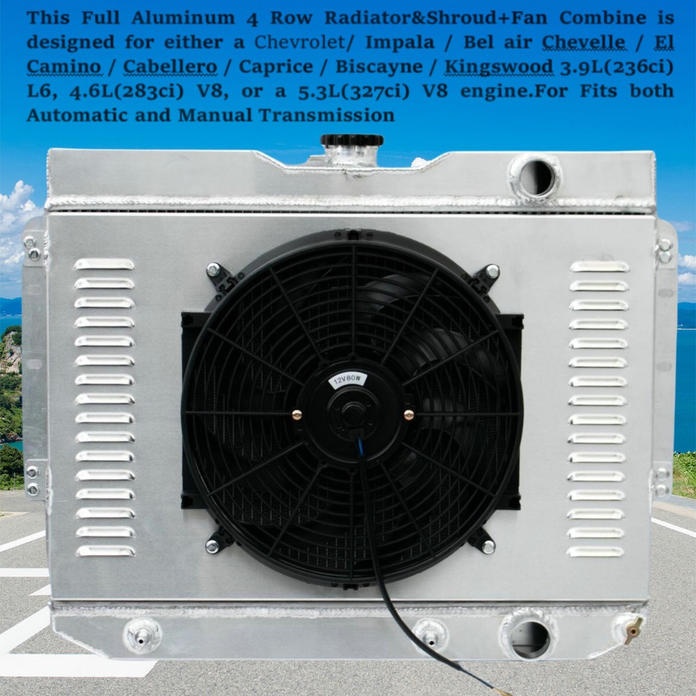 4 Row Radiator&Shroud+Fan For 1959-1965 Chevy Chevelle El Camino Impala Biscayne