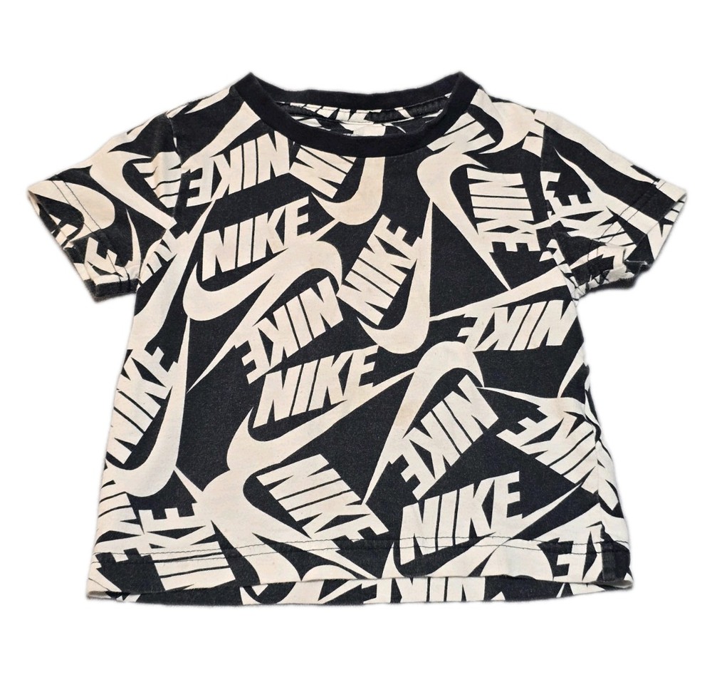 Nike Youth 2T Black White Allover Nike Print Short Sleeve T Shirt Kids