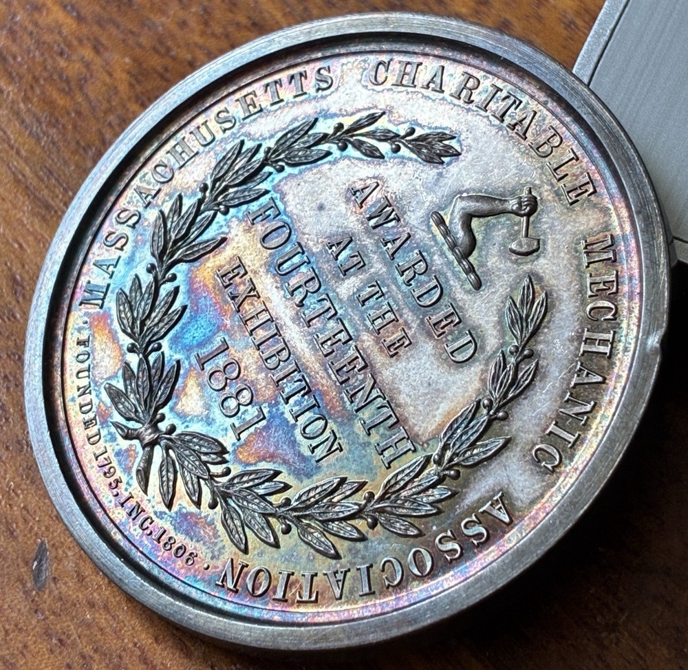 1881 Massachusetts Charitable Mechanics Association Medal Silver, 50mm, Mitchell