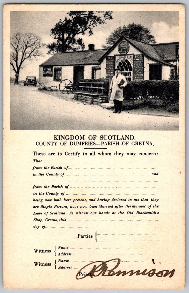 Antique Postcard Old Blacksmith's Shop Gretna, Scotland 1910s