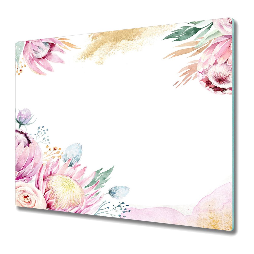 Glass Chopping Board Worktop Saver Watercolour | Pale Floral | 60x52
