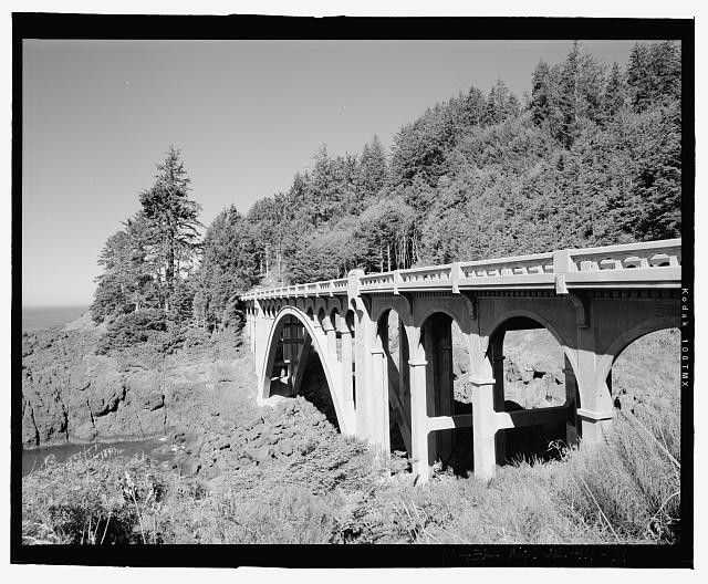 19. General perspective view of the Rocky Creek Bridge, view looking northeast.