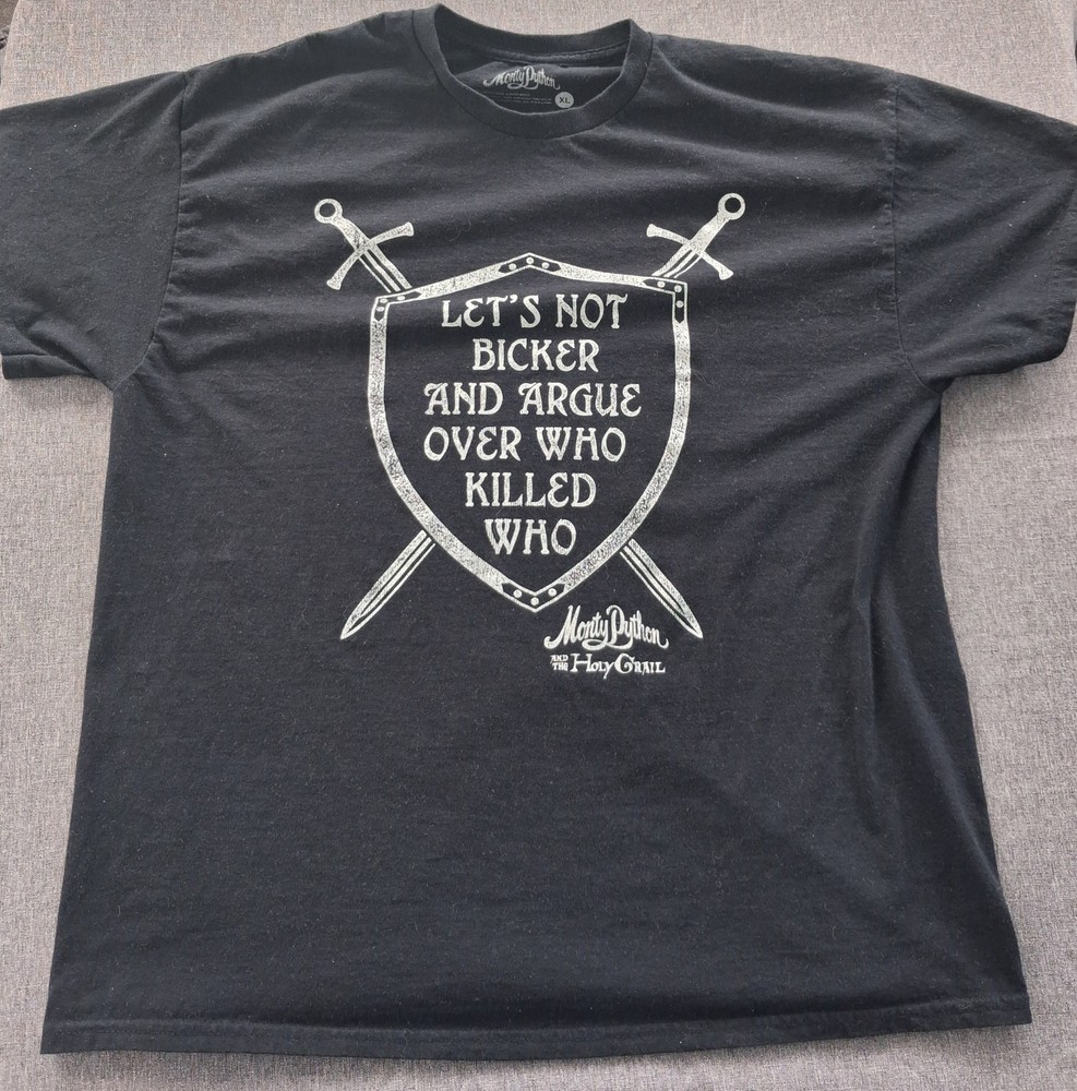 Monty Python Holy Grail T Shirt Mens XL Black Quote Bicker And Argue Movie Tee