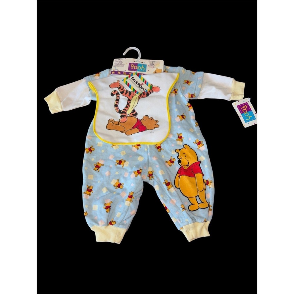 Vintage Disney Winnie the Pooh Blue One-Piece Romper with Bib NWT
