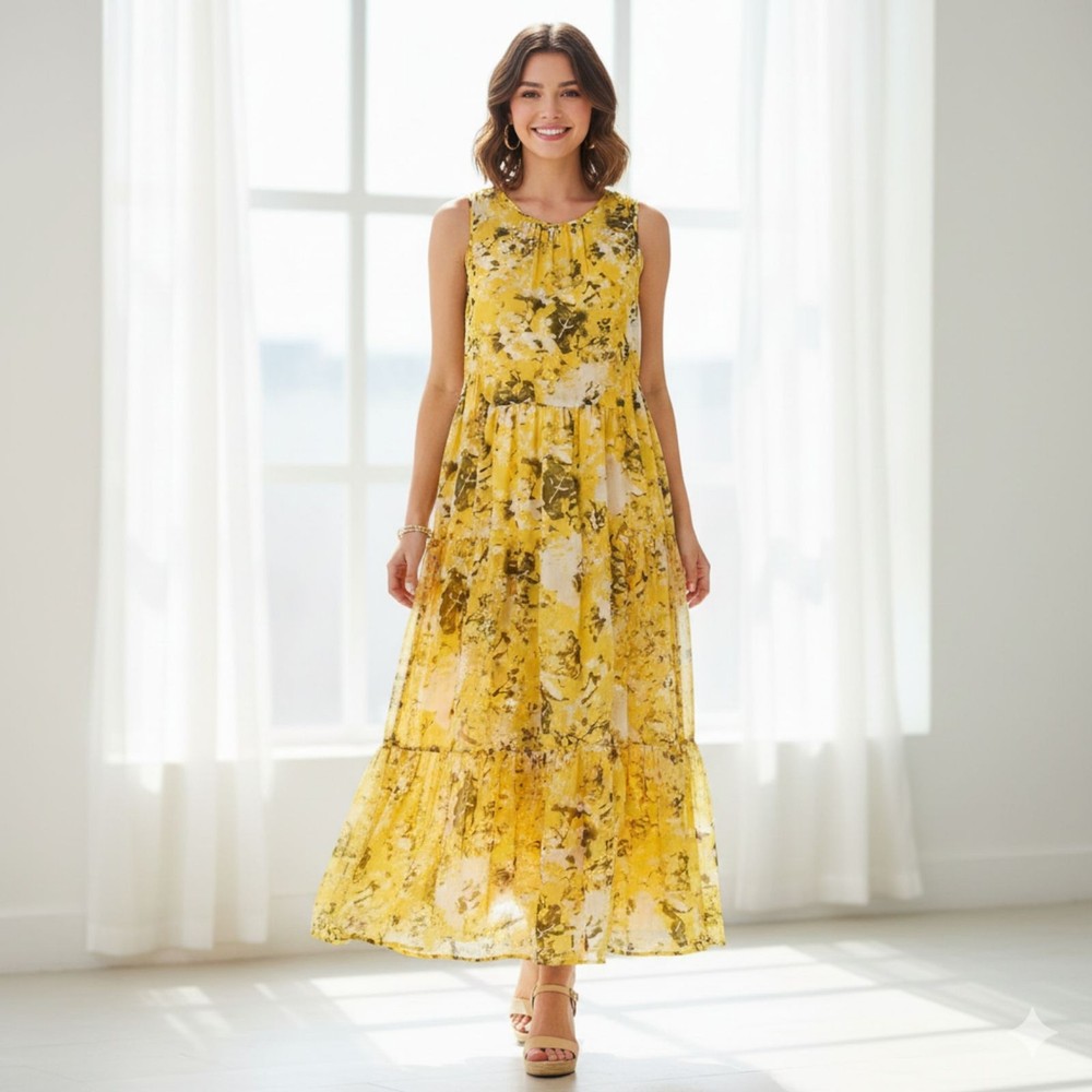 Simply Vera Women's Spring Sleeveless Maxi Dress Yellow Floral Print Size L