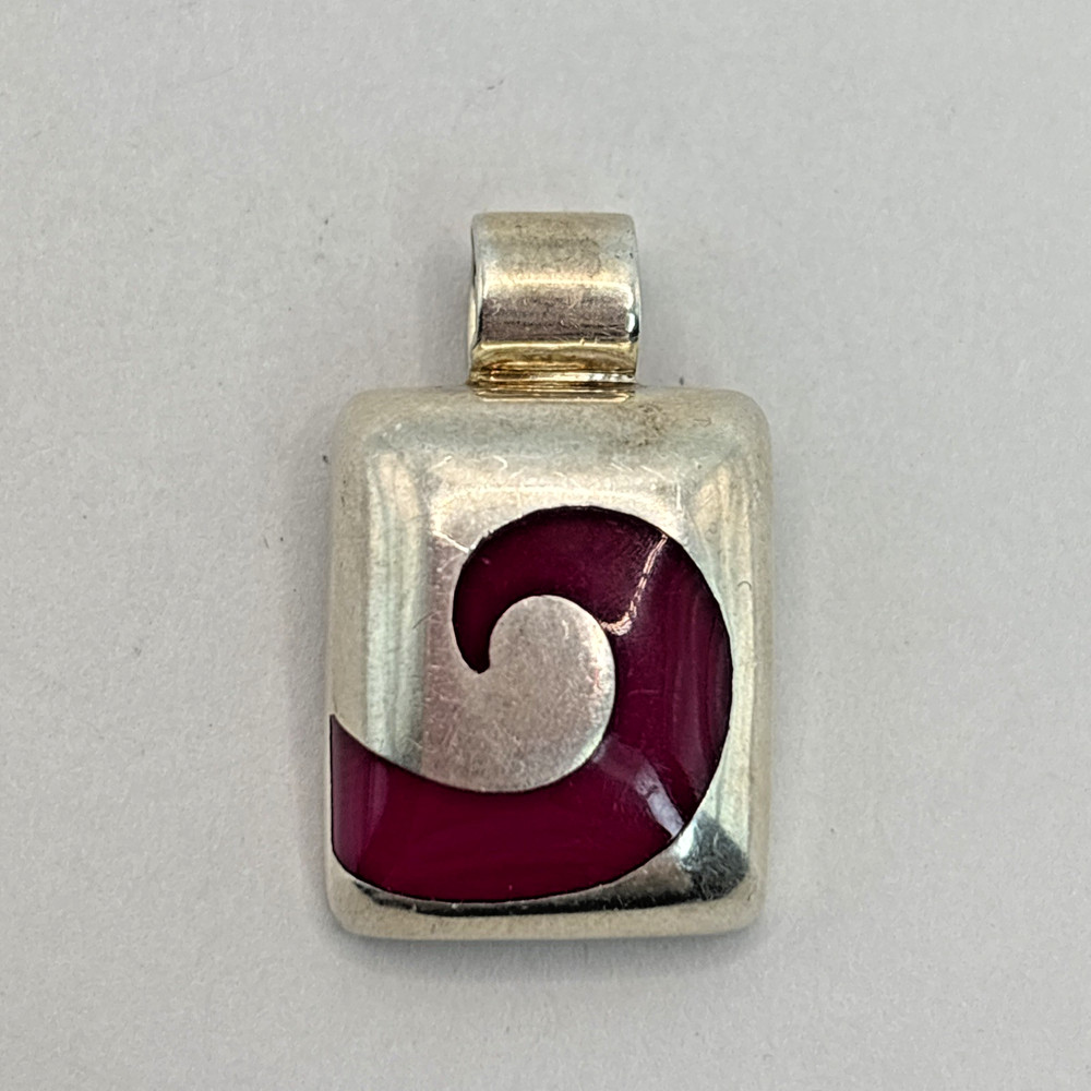 Vintage .925 Sterling Silver Necklace Pendant with Red Stone