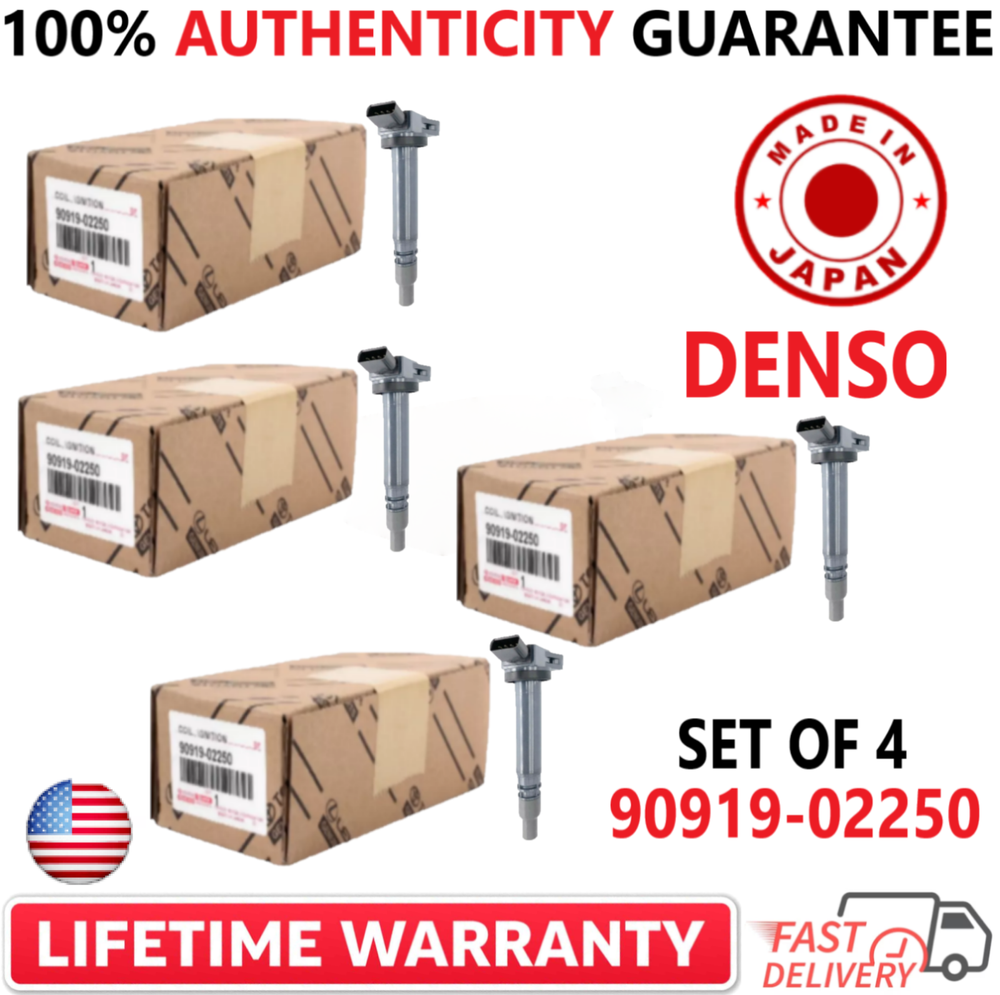 NEW x4 OEM DENSO Ignition Coils For 2005-2020 Toyota Lexus I4 V6 V8, 90919-02250