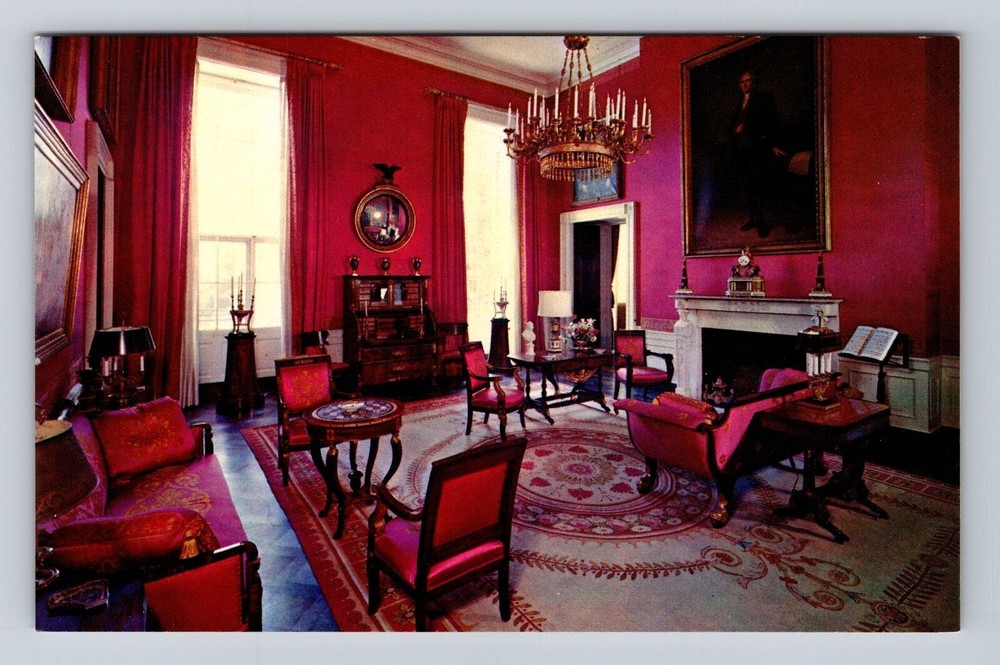 Washington DC- The White House, Red Room, Antique, Vintage Souvenir Postcard