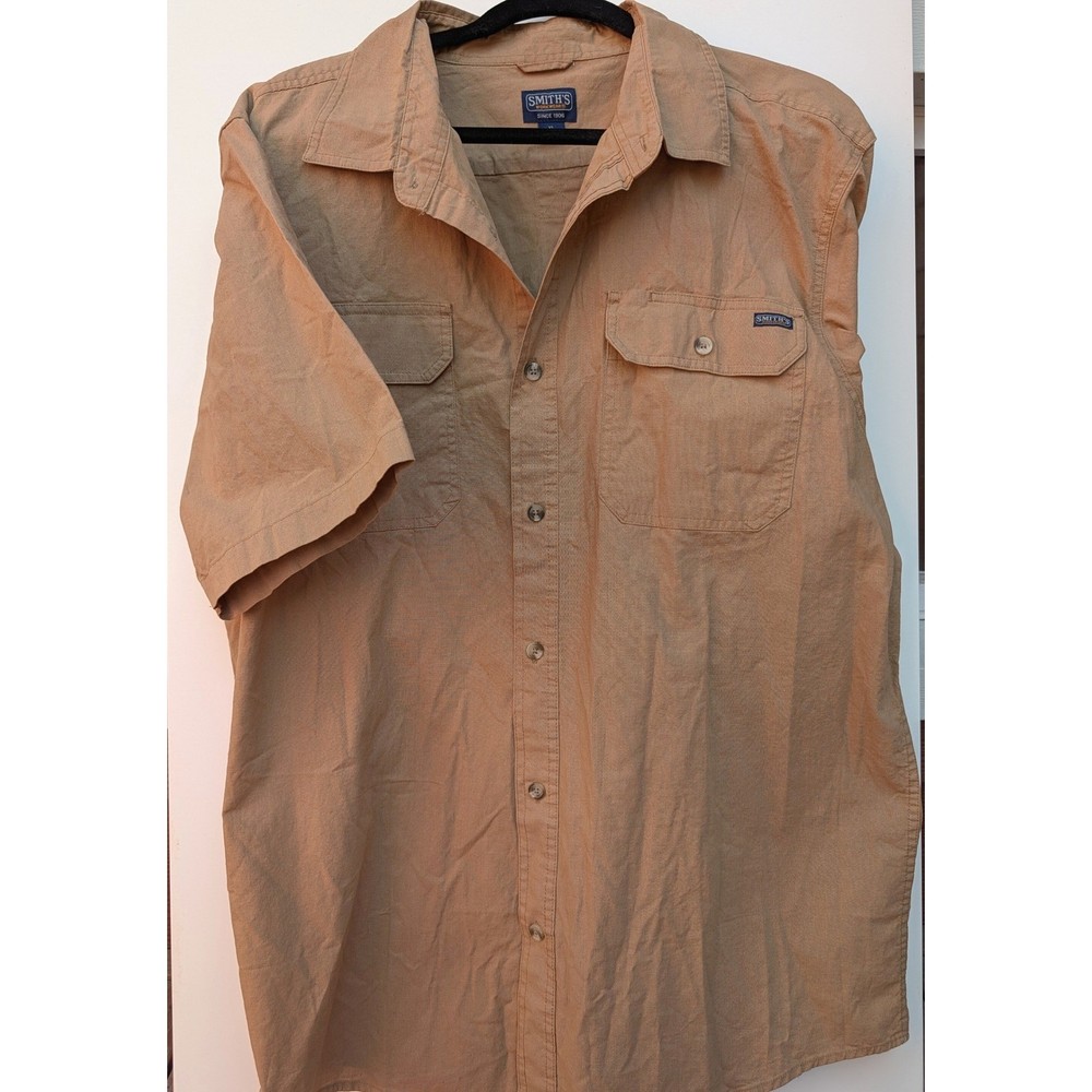 Smiths Workwear Mens XL Tan Khaki Short Sleeve Cotton Button Down Work Shirt