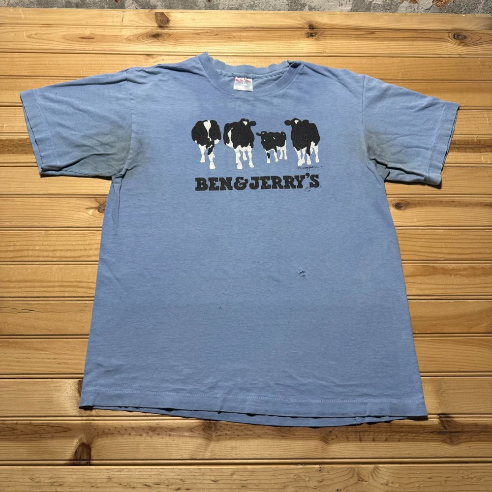 Vintage 1992 Distressed Ben and Jerrys Cows Vermonts Finest T-Shirt - Large