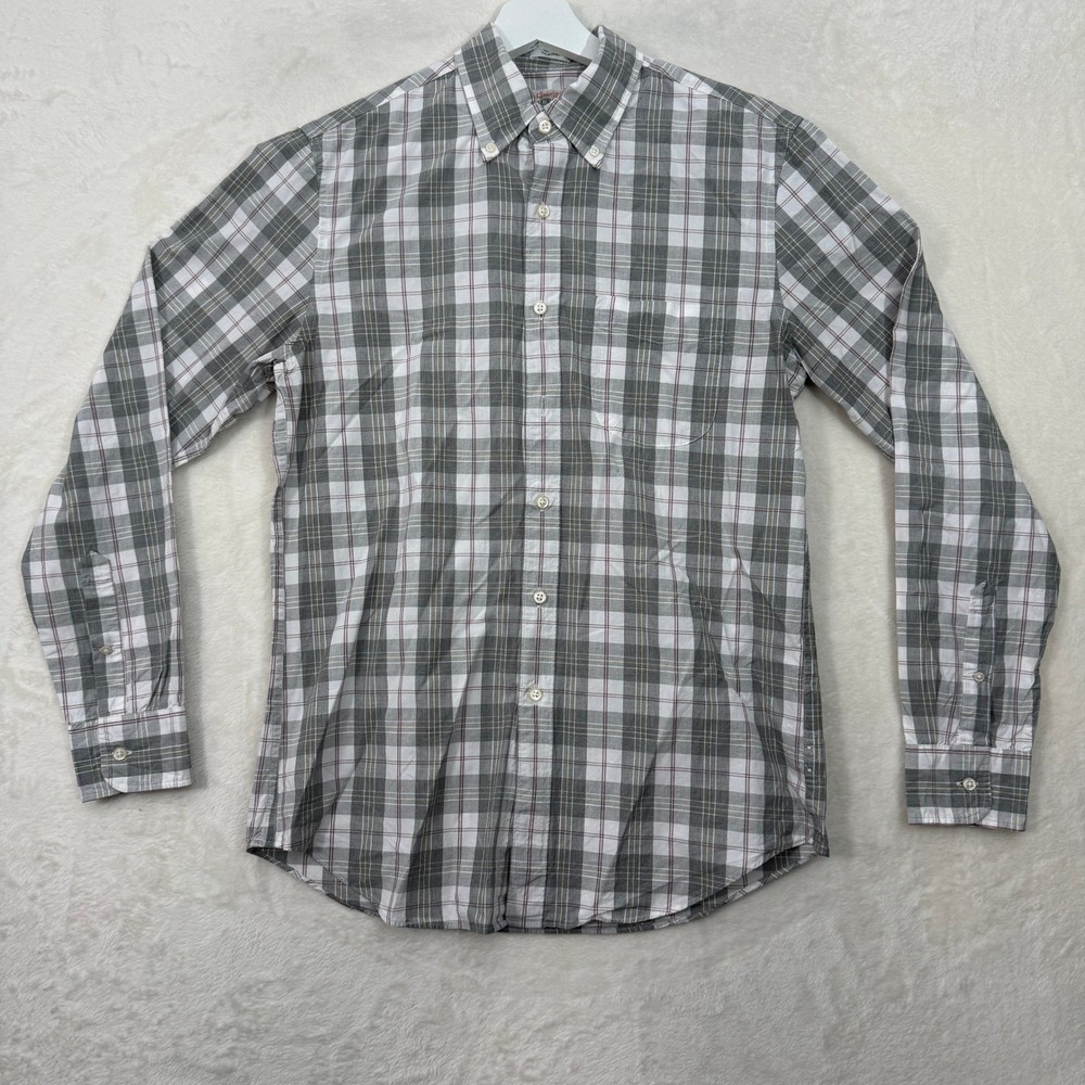 J.Crew Button Down Mens Small Grey Secret Wash Classic Plaid Long Sleeve Shirt