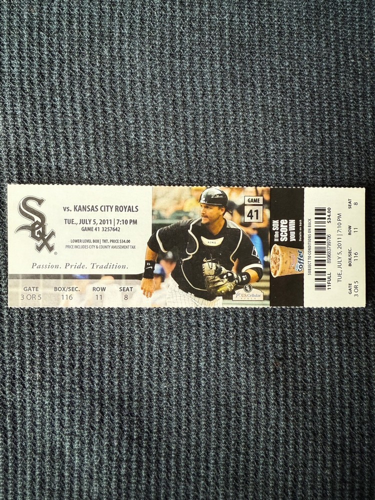 Chicago White Sox Vs KC Royals July 5, 2011 Full Ticket Home Game