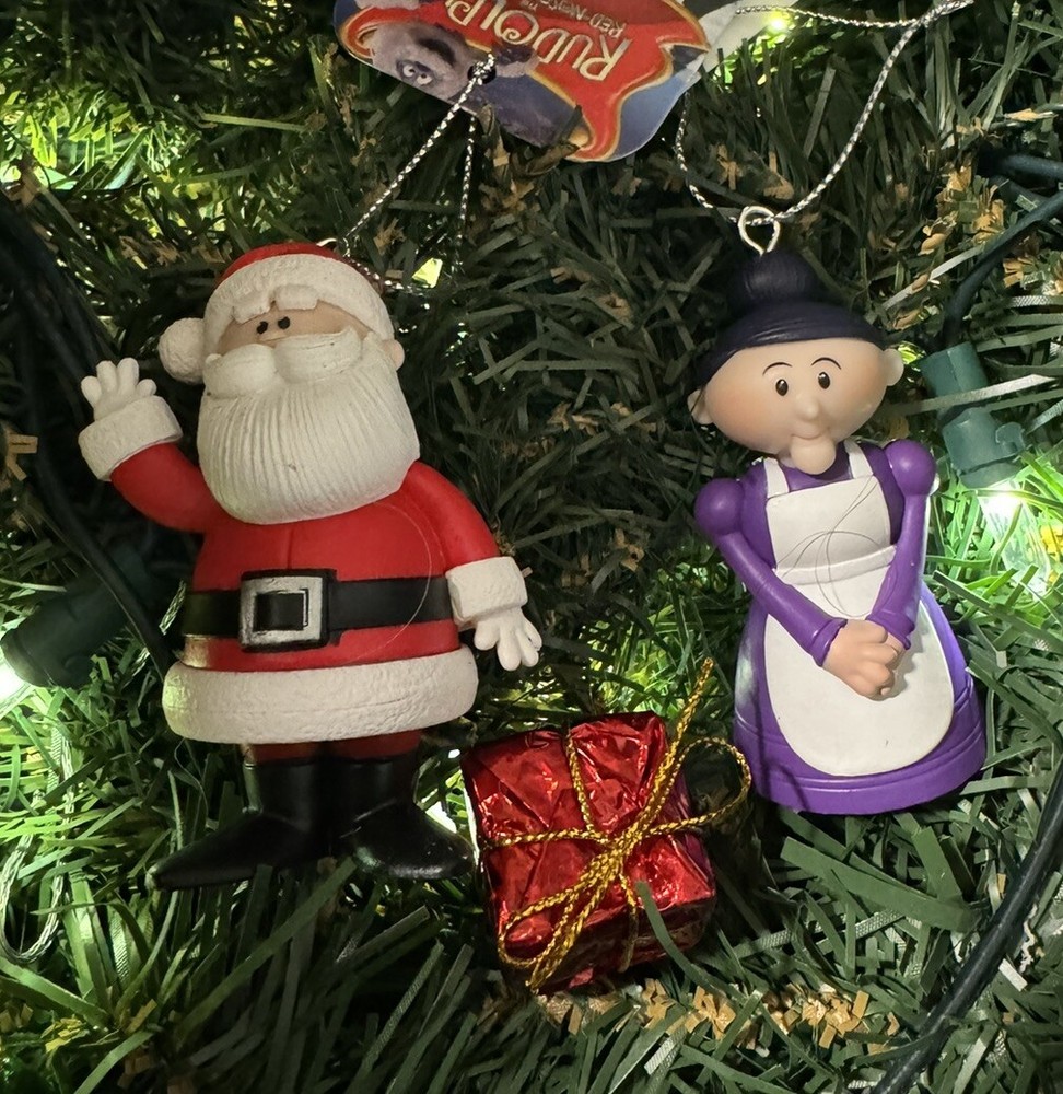 2ct Mr & Mrs Santa Clause Rudolph Red Nosed Reindeer Christmas Tree Ornaments