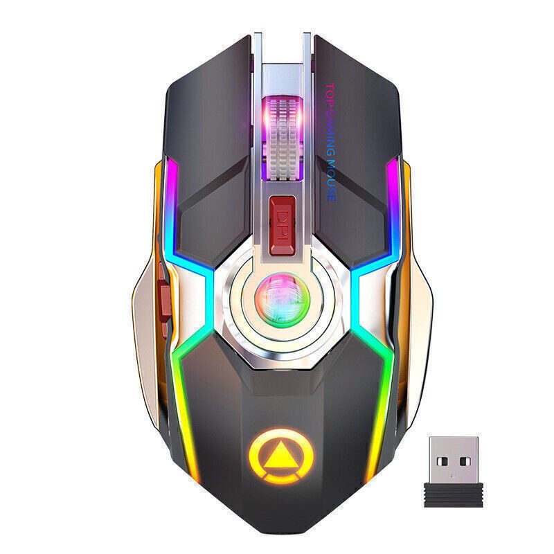 A5 Rechargeable Silent Wireless Gaming Mouse with 7 RGB Backlit Buttons and Ergonomic Design