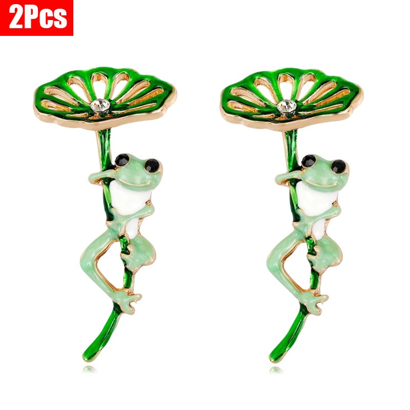 2Pcs Vintage Frog & Hollow Lotus Leaf Brooch Elegant Jewelry for Women&Men