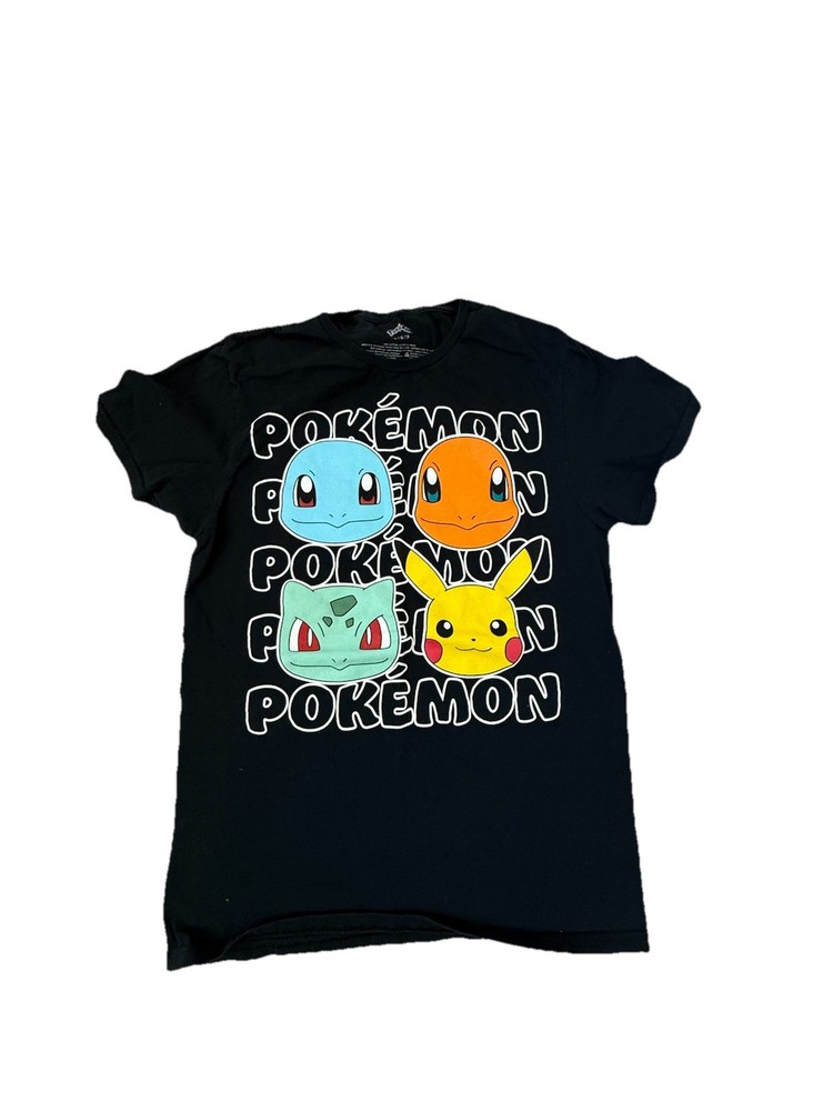 Pokemon Graphic T-Shirt Black Pikachu Charmander Squirtle Bulbasaur Kids Small