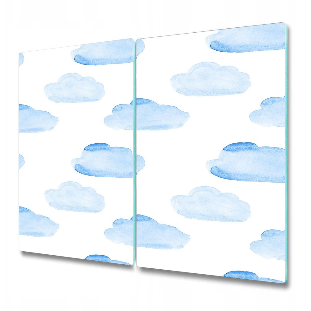 Glass Kitchen Surface Protector Worktop Saver Clouds Blue and White 2x30x52