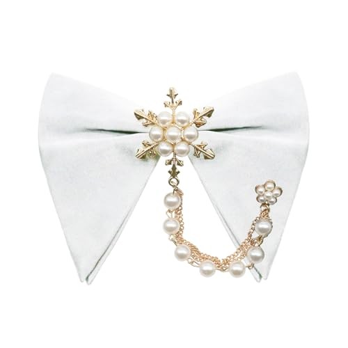 Pearl Oversized Bow Ties for Men, Adjustable Pre Tied Bowties Men White Chain
